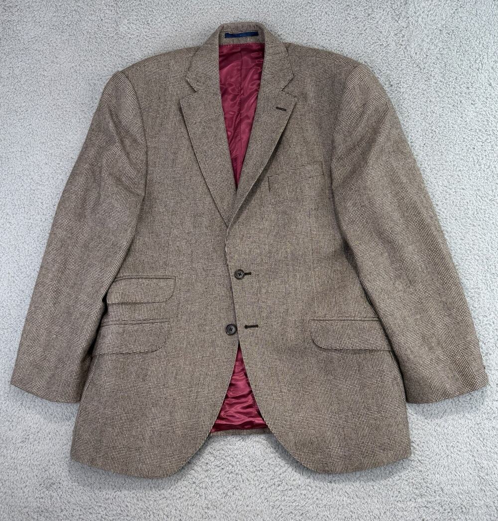Charles Tyrwhitt Blazer Jacket Men's 40R Brown Windowpane Wool Yorkshire Worsted